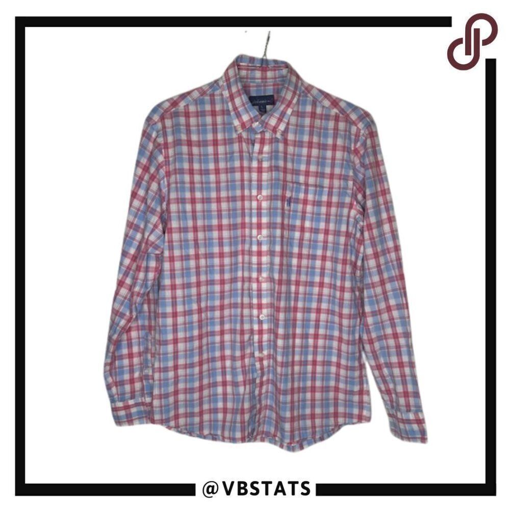 Johnnie-O Large Long Sleeve Red-White-Blue Plaid Button Down Shirt in Size Large